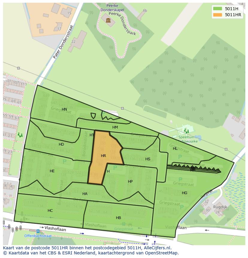 Afbeelding van het postcodegebied 5011 HR op de kaart.