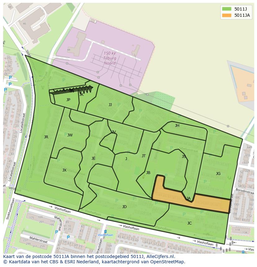 Afbeelding van het postcodegebied 5011 JA op de kaart.