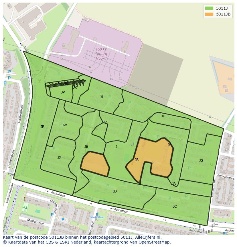 Afbeelding van het postcodegebied 5011 JB op de kaart.