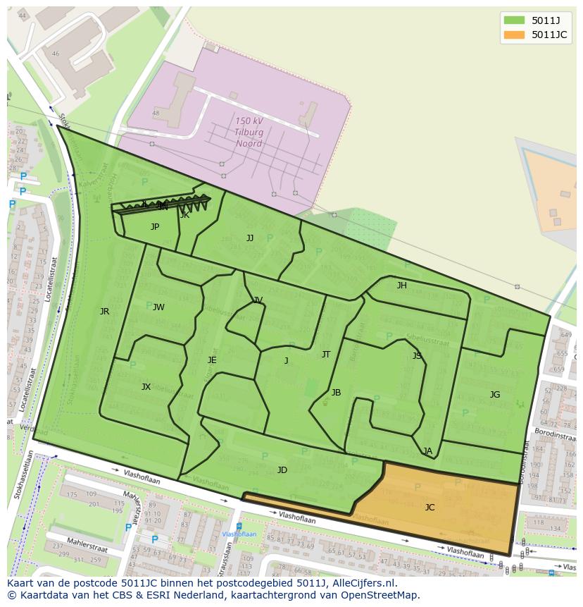 Afbeelding van het postcodegebied 5011 JC op de kaart.