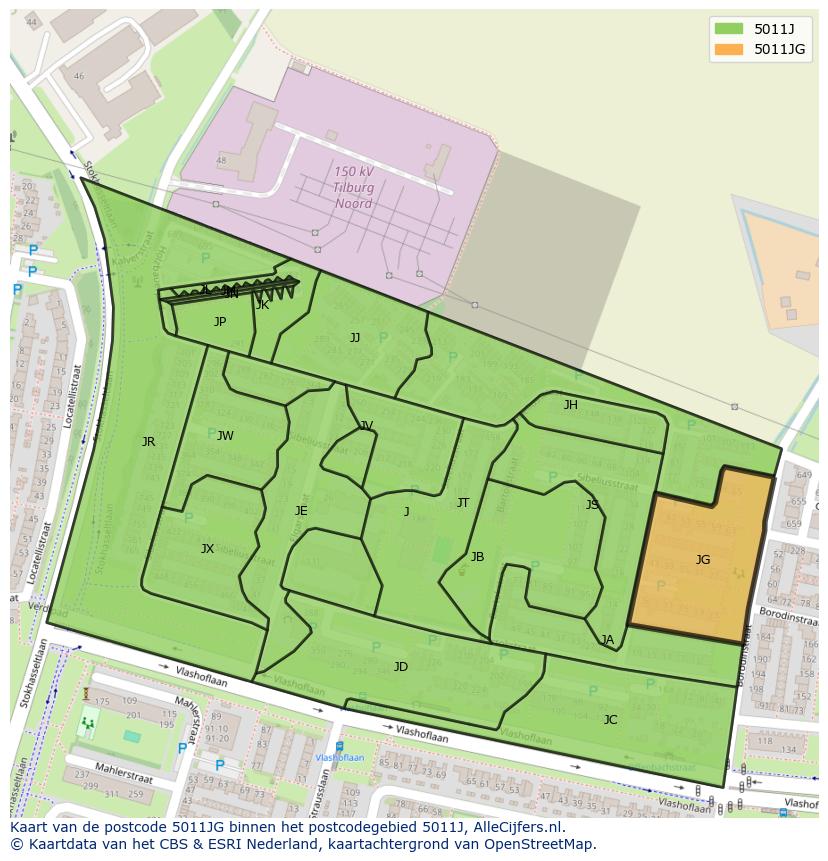 Afbeelding van het postcodegebied 5011 JG op de kaart.