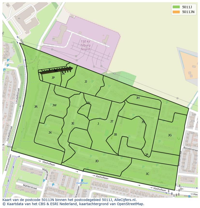 Afbeelding van het postcodegebied 5011 JN op de kaart.