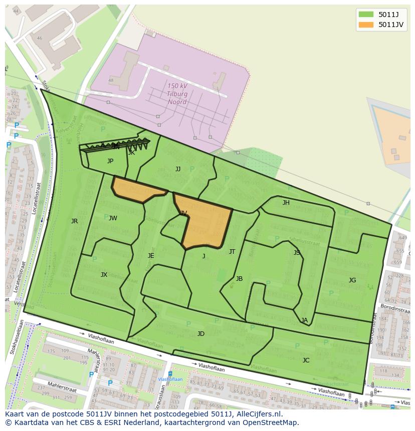 Afbeelding van het postcodegebied 5011 JV op de kaart.