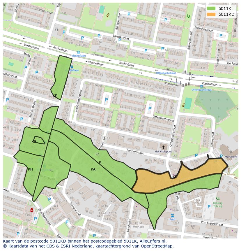 Afbeelding van het postcodegebied 5011 KD op de kaart.