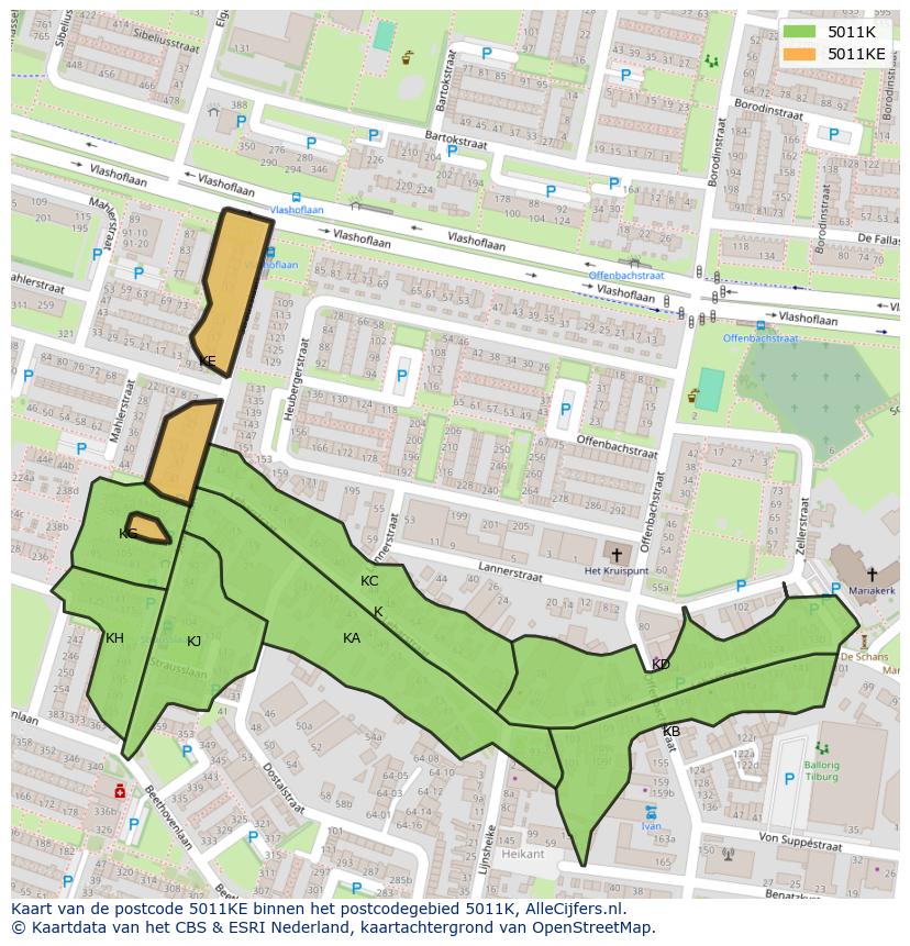 Afbeelding van het postcodegebied 5011 KE op de kaart.