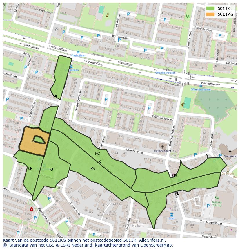 Afbeelding van het postcodegebied 5011 KG op de kaart.