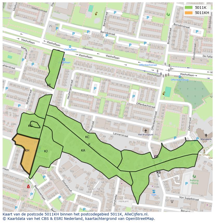 Afbeelding van het postcodegebied 5011 KH op de kaart.