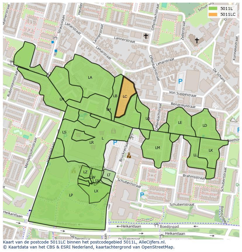 Afbeelding van het postcodegebied 5011 LC op de kaart.