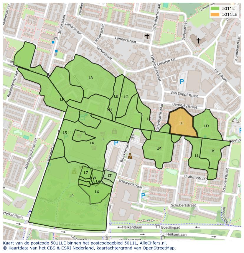 Afbeelding van het postcodegebied 5011 LE op de kaart.