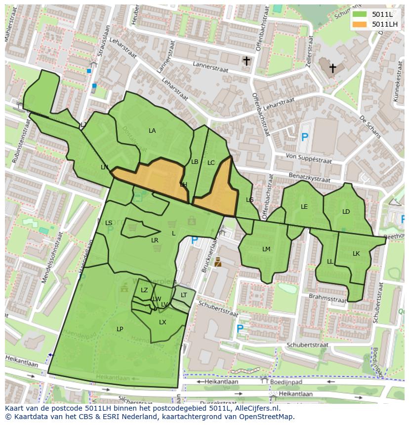 Afbeelding van het postcodegebied 5011 LH op de kaart.