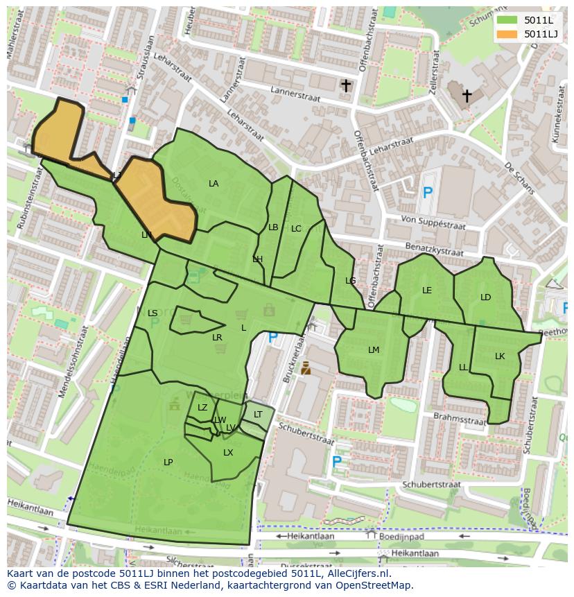 Afbeelding van het postcodegebied 5011 LJ op de kaart.