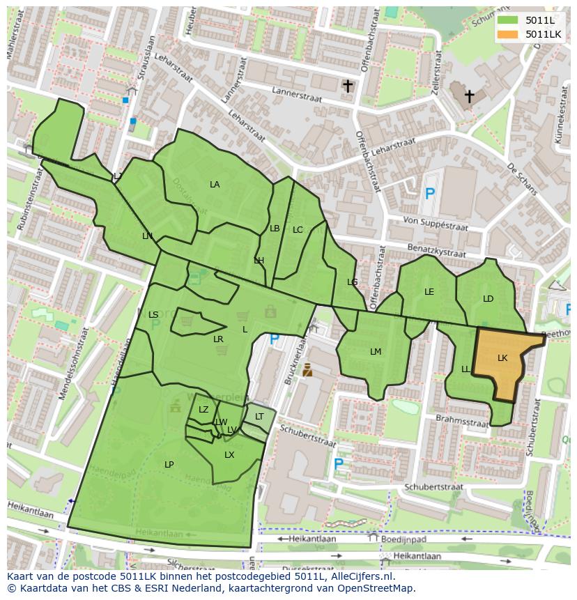 Afbeelding van het postcodegebied 5011 LK op de kaart.