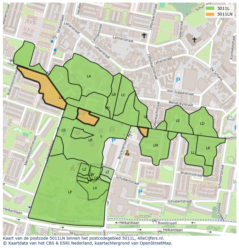 Afbeelding van het postcodegebied 5011 LN op de kaart.