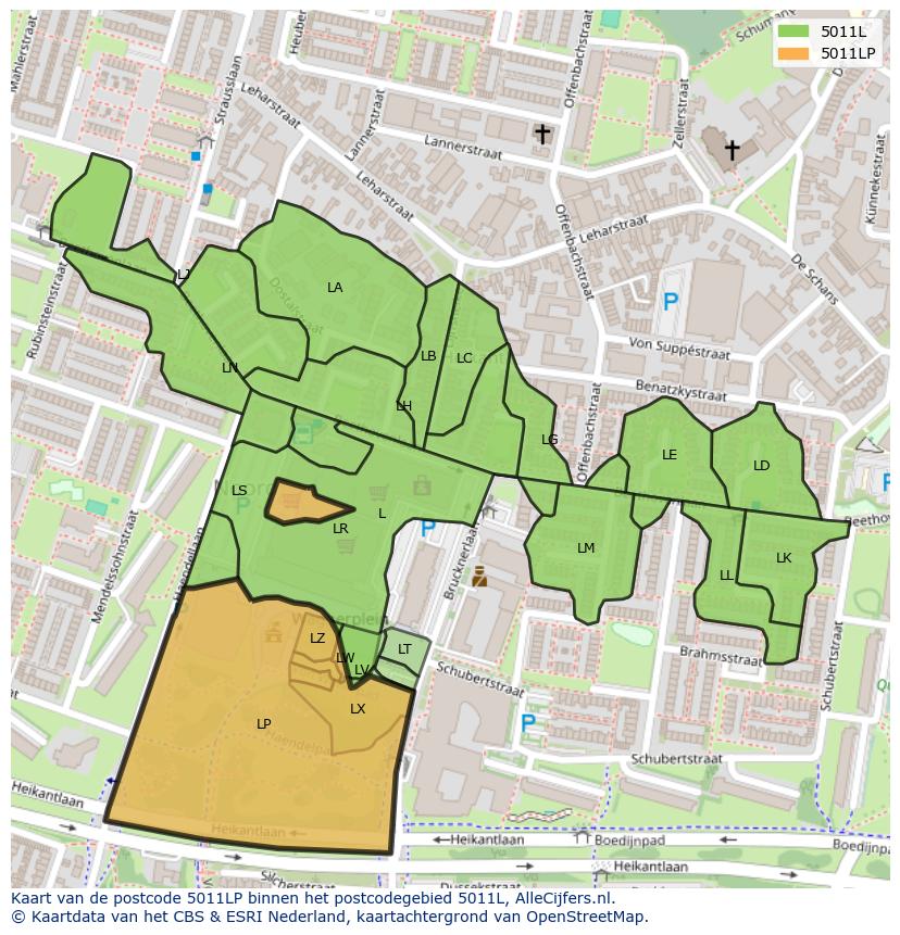 Afbeelding van het postcodegebied 5011 LP op de kaart.