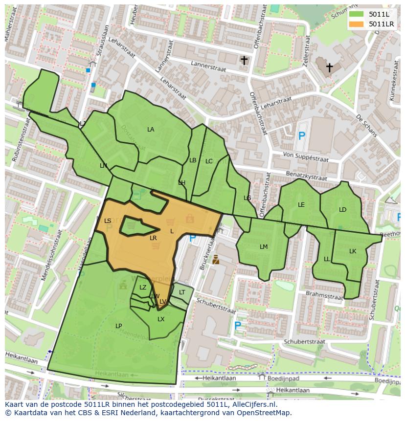 Afbeelding van het postcodegebied 5011 LR op de kaart.