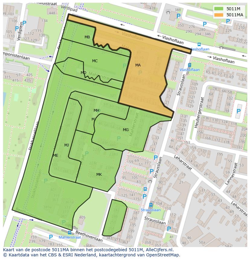 Afbeelding van het postcodegebied 5011 MA op de kaart.