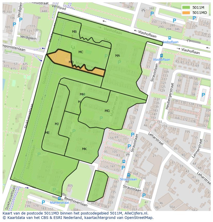 Afbeelding van het postcodegebied 5011 MD op de kaart.