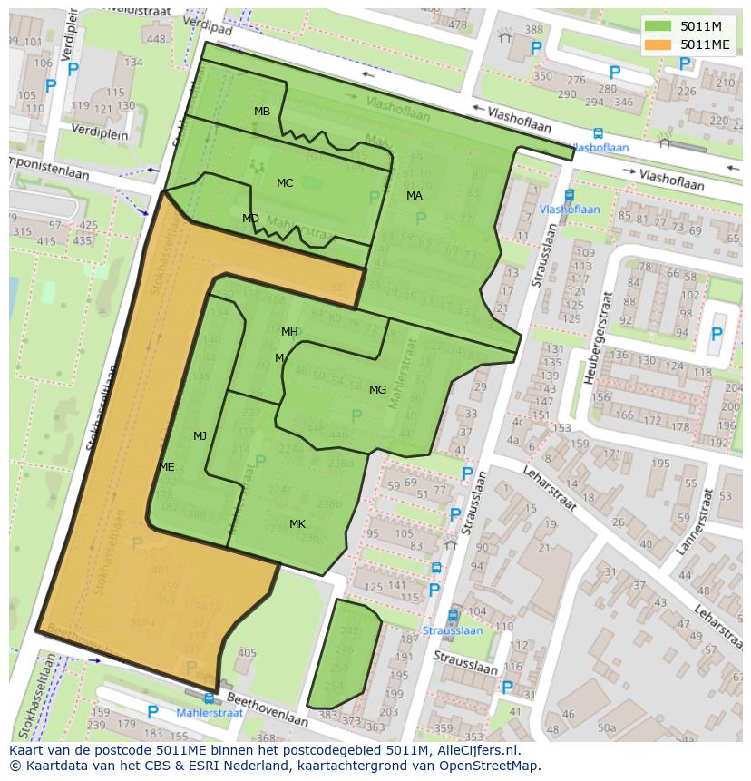 Afbeelding van het postcodegebied 5011 ME op de kaart.