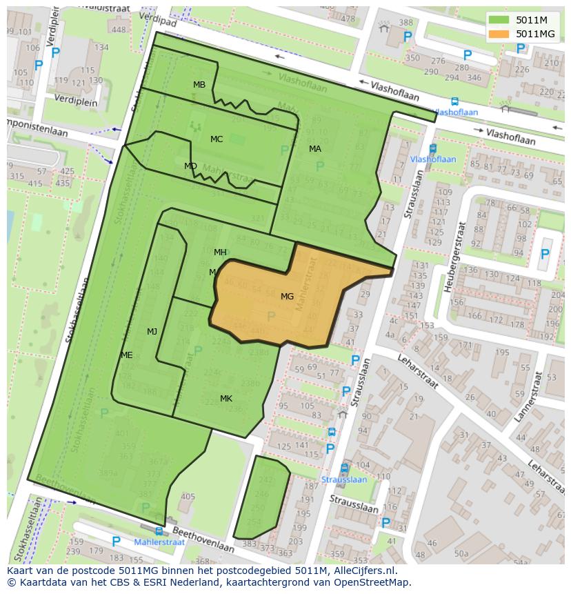 Afbeelding van het postcodegebied 5011 MG op de kaart.