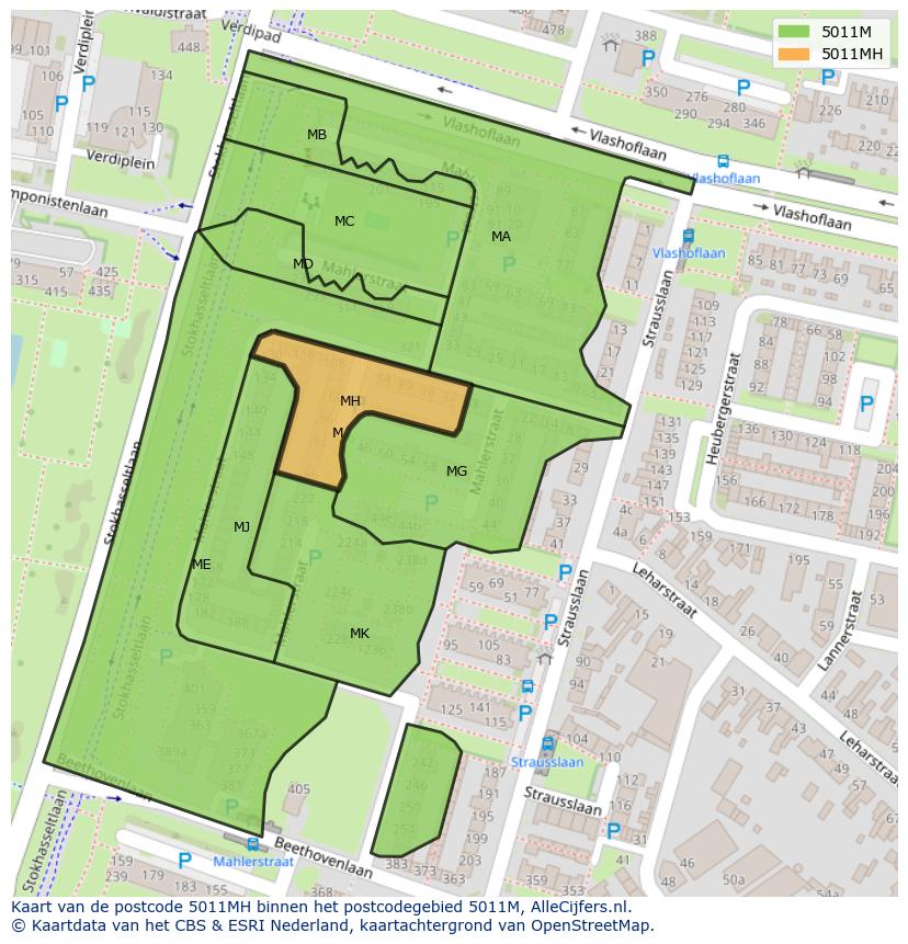 Afbeelding van het postcodegebied 5011 MH op de kaart.