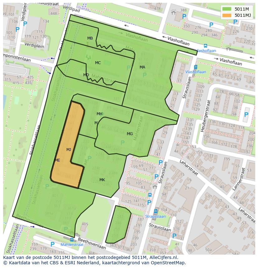 Afbeelding van het postcodegebied 5011 MJ op de kaart.