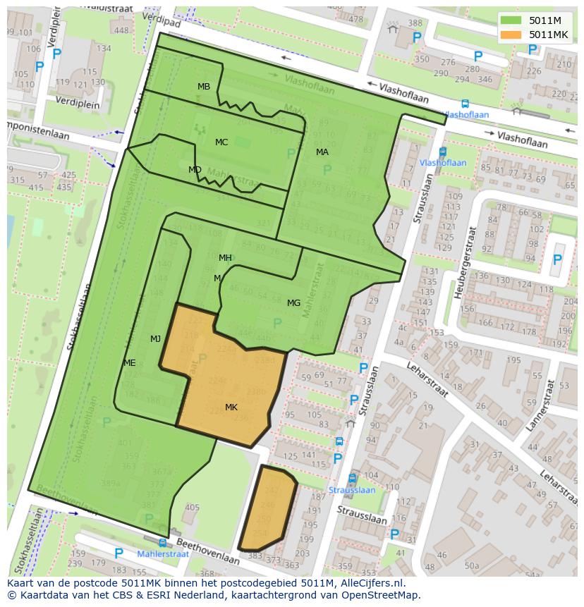 Afbeelding van het postcodegebied 5011 MK op de kaart.
