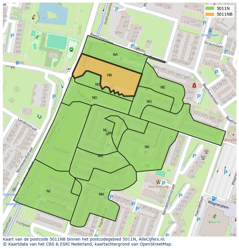 Afbeelding van het postcodegebied 5011 NB op de kaart.