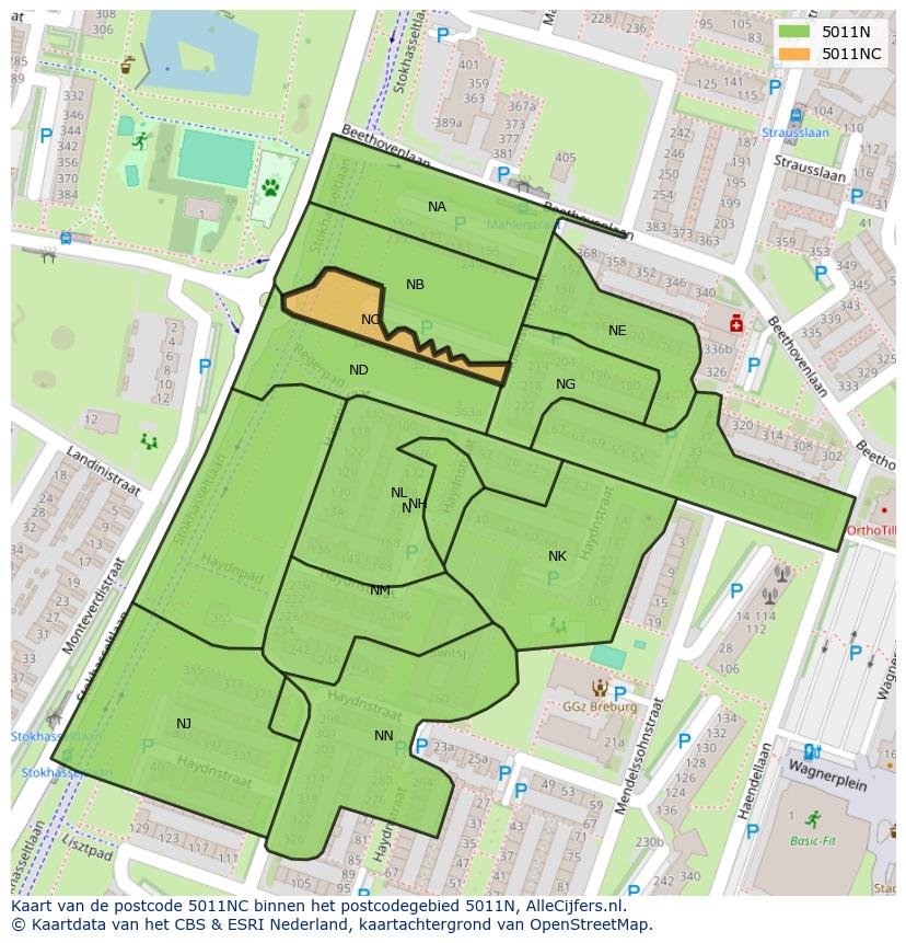 Afbeelding van het postcodegebied 5011 NC op de kaart.