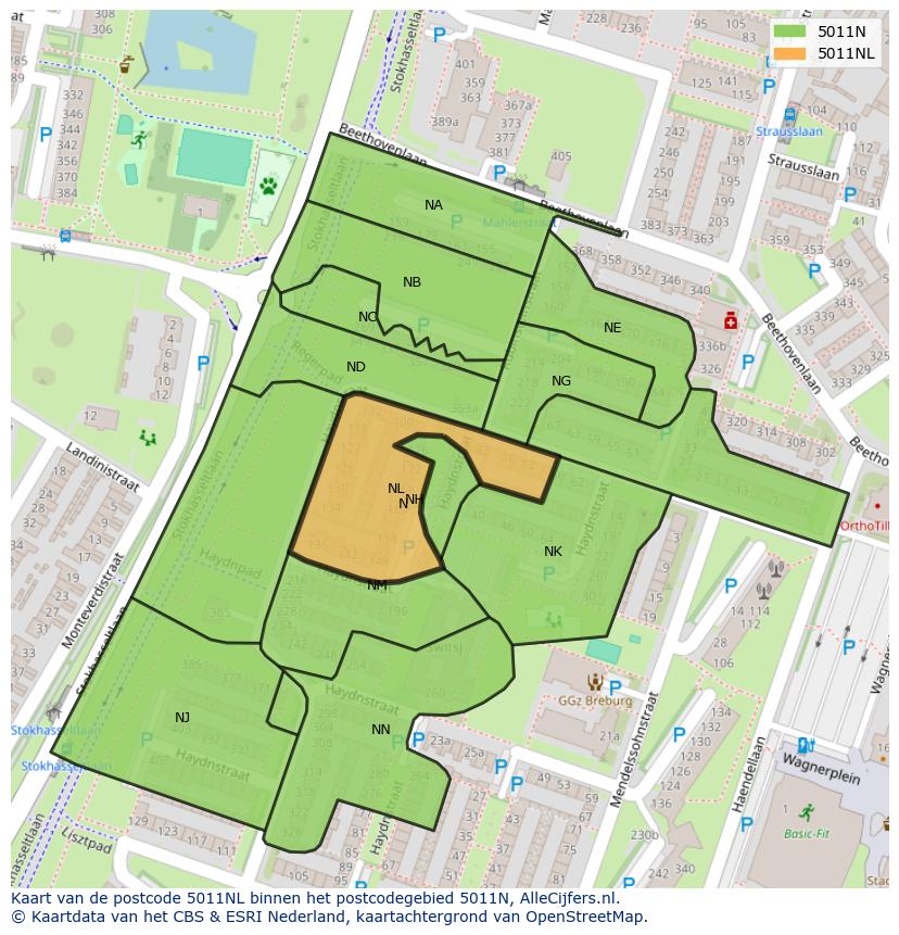 Afbeelding van het postcodegebied 5011 NL op de kaart.
