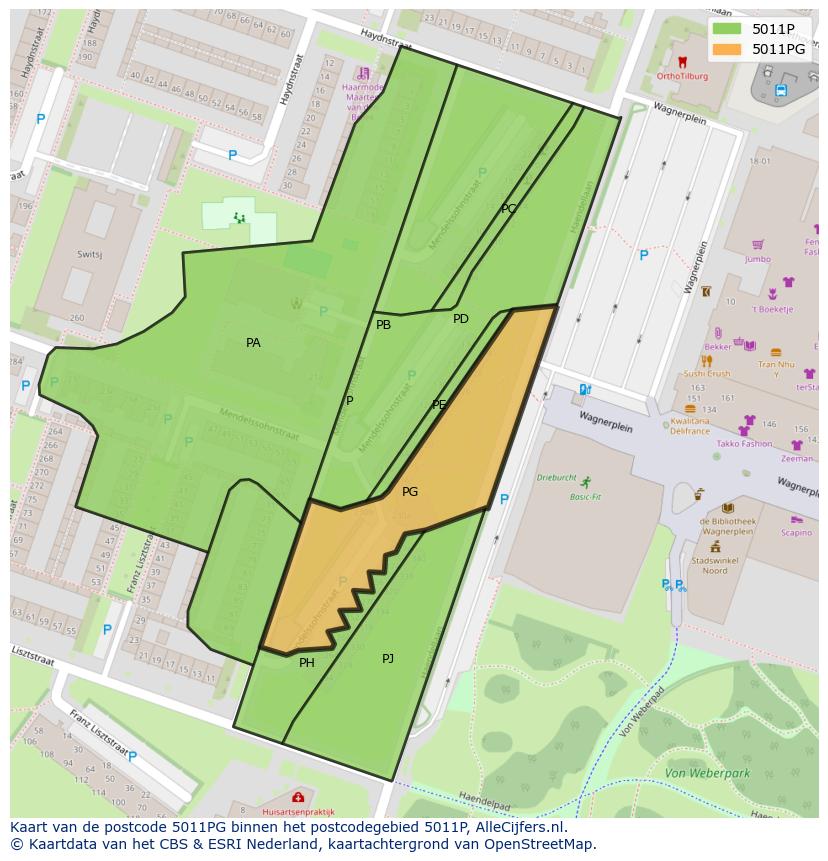 Afbeelding van het postcodegebied 5011 PG op de kaart.