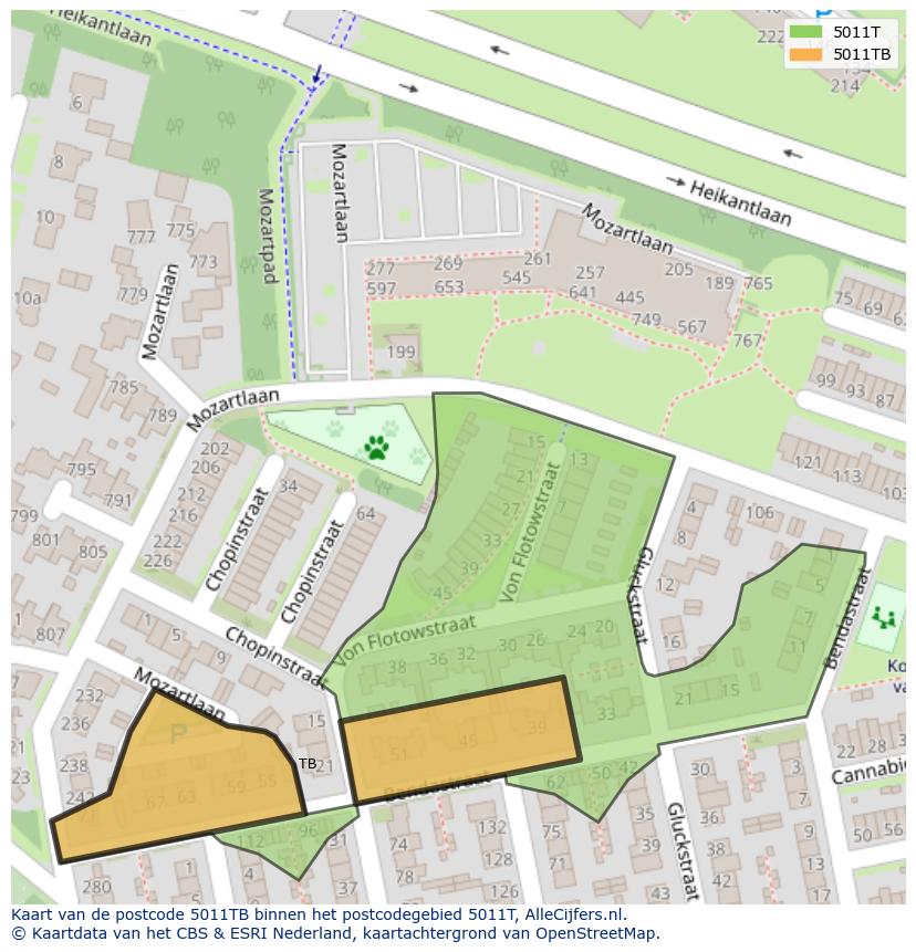 Afbeelding van het postcodegebied 5011 TB op de kaart.