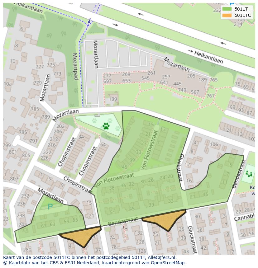 Afbeelding van het postcodegebied 5011 TC op de kaart.
