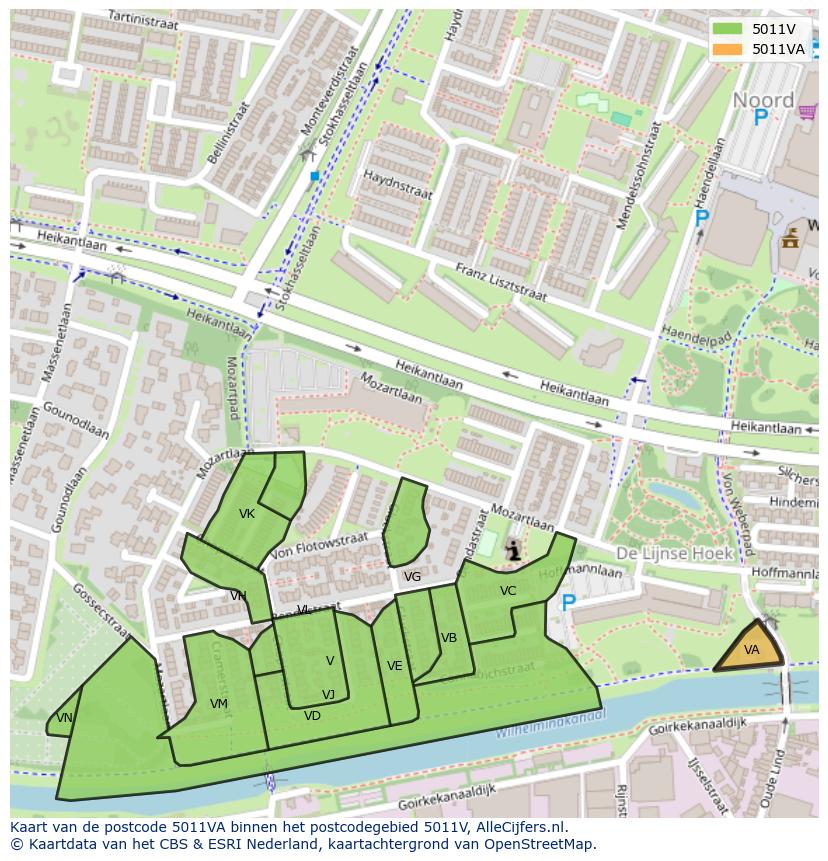 Afbeelding van het postcodegebied 5011 VA op de kaart.