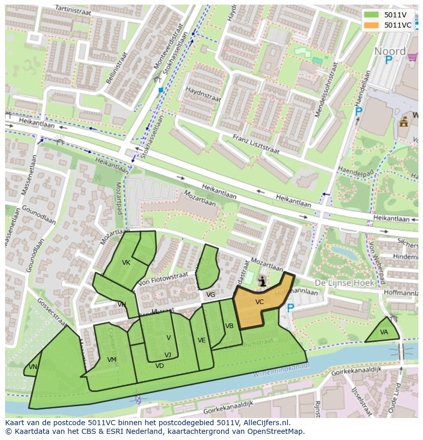 Afbeelding van het postcodegebied 5011 VC op de kaart.