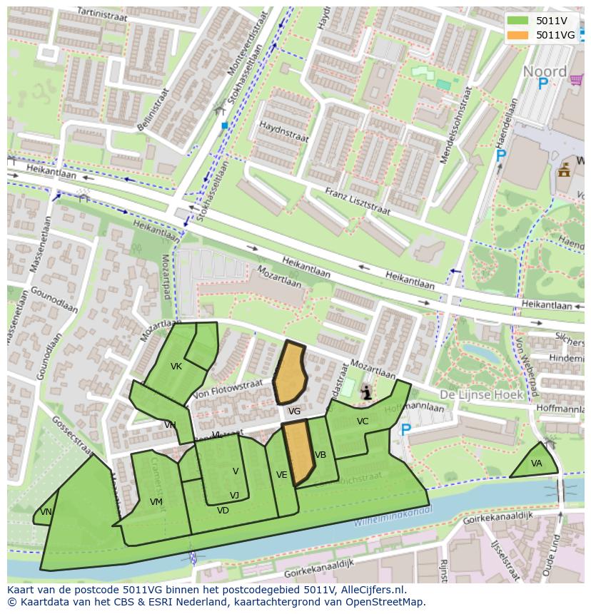 Afbeelding van het postcodegebied 5011 VG op de kaart.