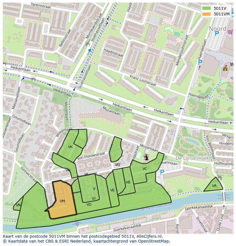 Afbeelding van het postcodegebied 5011 VM op de kaart.
