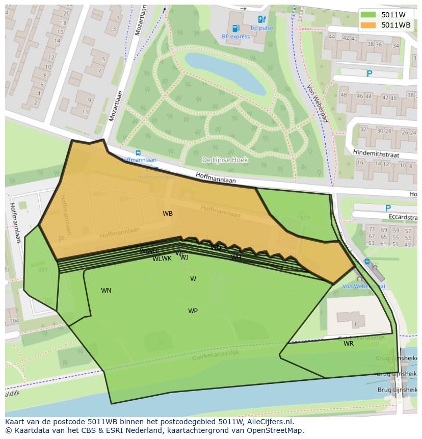 Afbeelding van het postcodegebied 5011 WB op de kaart.