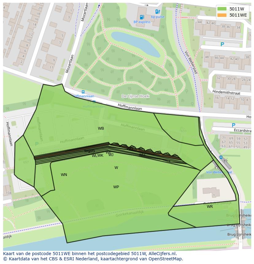 Afbeelding van het postcodegebied 5011 WE op de kaart.