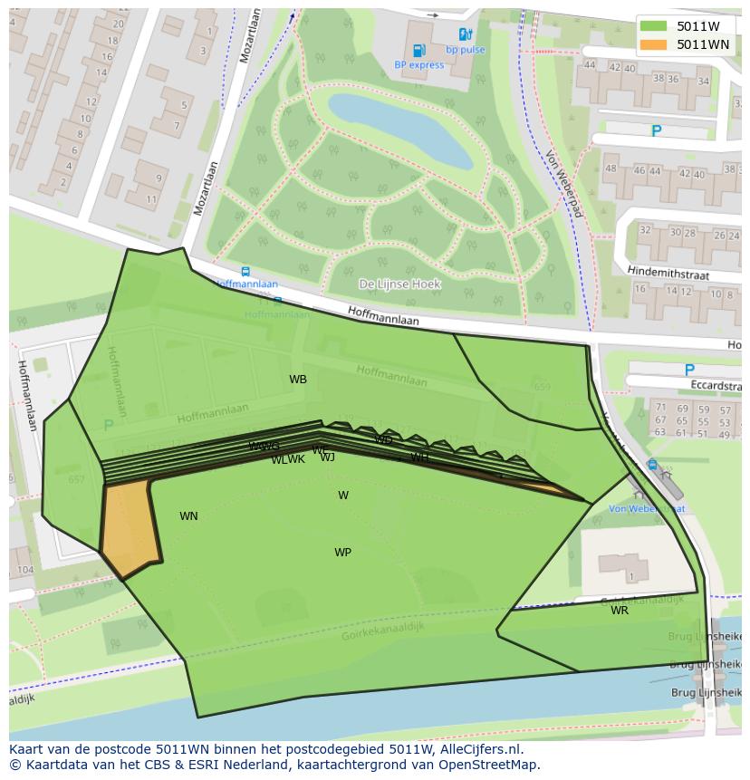Afbeelding van het postcodegebied 5011 WN op de kaart.
