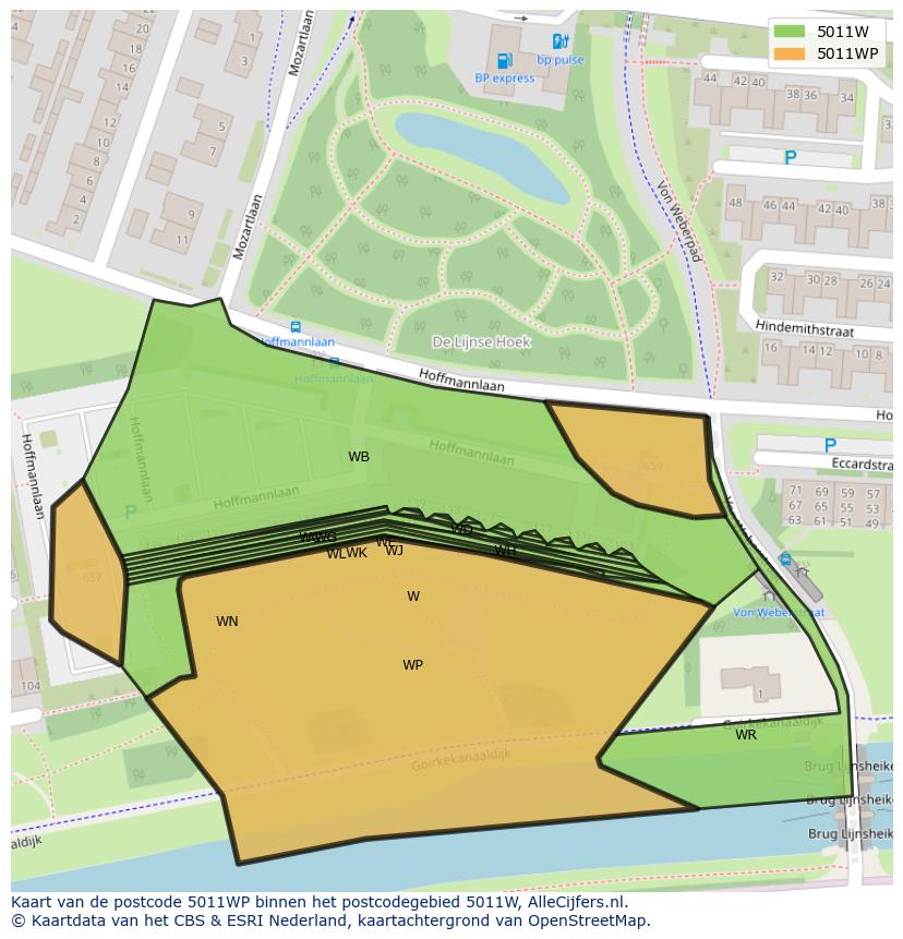 Afbeelding van het postcodegebied 5011 WP op de kaart.