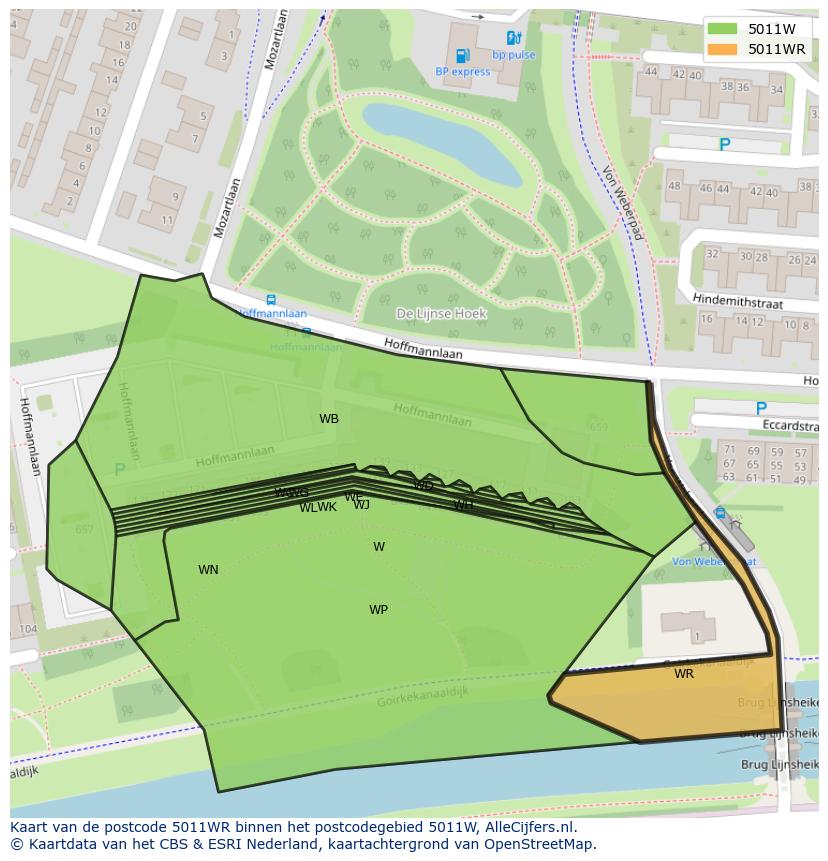 Afbeelding van het postcodegebied 5011 WR op de kaart.