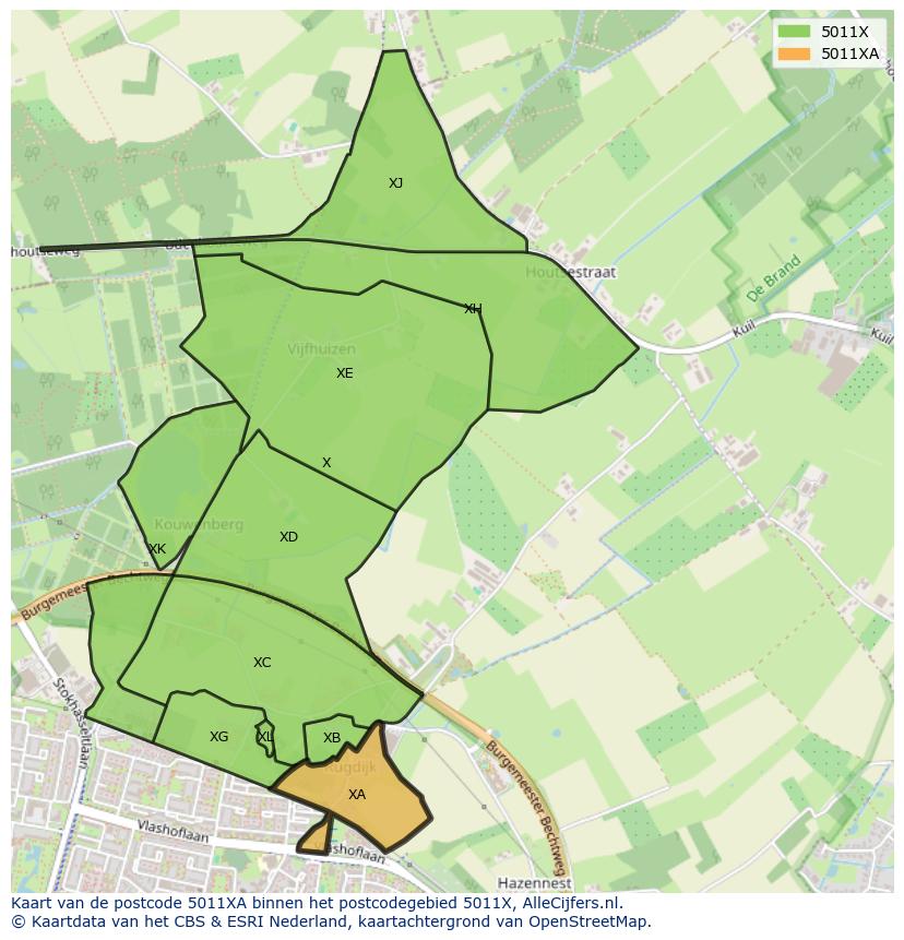 Afbeelding van het postcodegebied 5011 XA op de kaart.