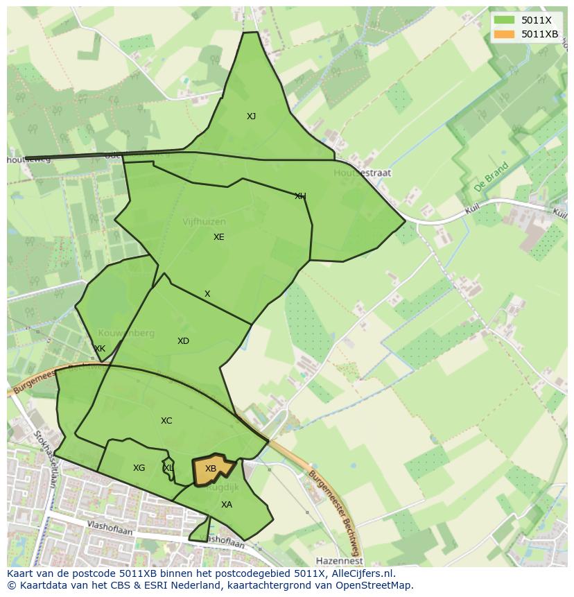 Afbeelding van het postcodegebied 5011 XB op de kaart.