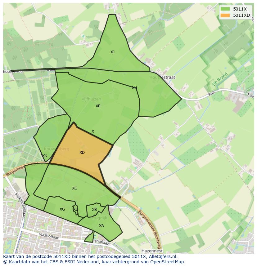 Afbeelding van het postcodegebied 5011 XD op de kaart.