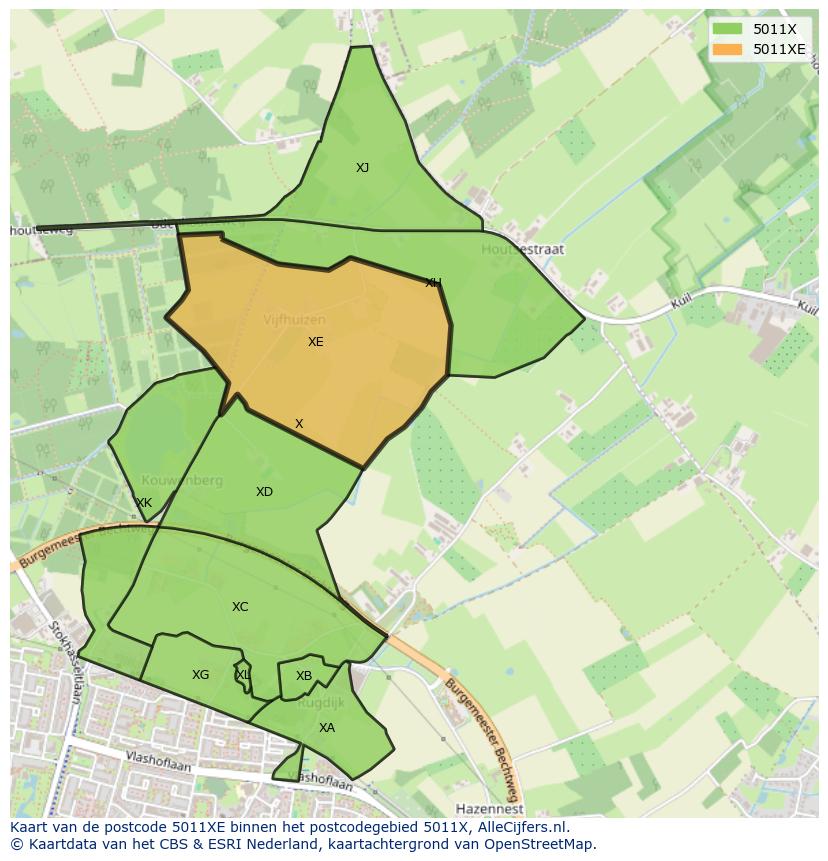 Afbeelding van het postcodegebied 5011 XE op de kaart.