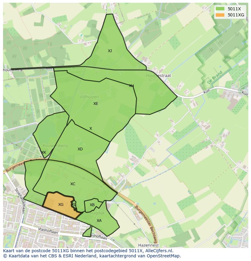 Afbeelding van het postcodegebied 5011 XG op de kaart.