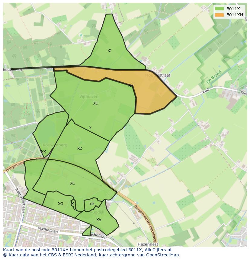 Afbeelding van het postcodegebied 5011 XH op de kaart.