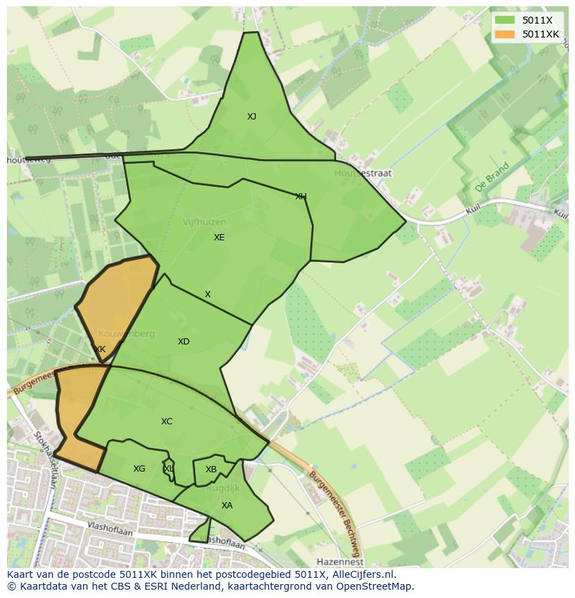 Afbeelding van het postcodegebied 5011 XK op de kaart.