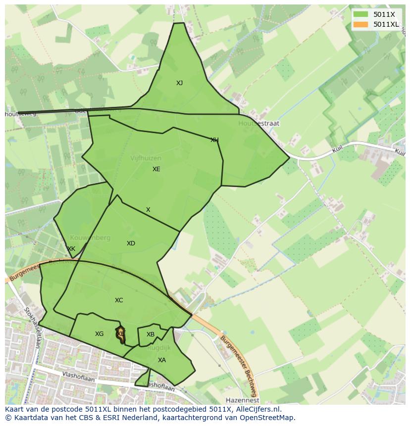Afbeelding van het postcodegebied 5011 XL op de kaart.