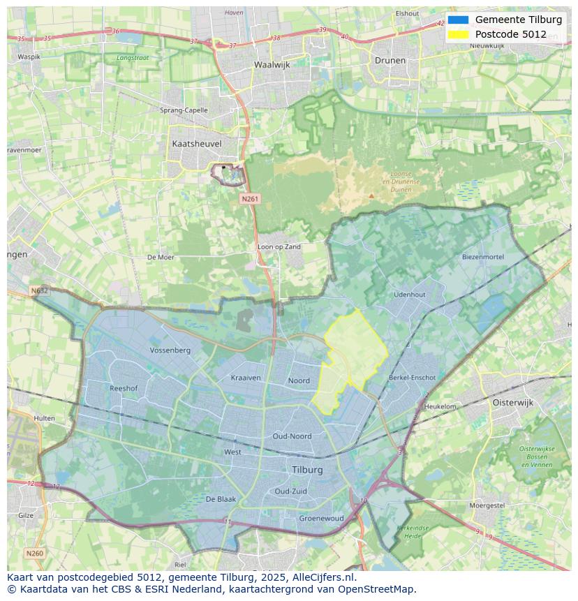 Afbeelding van het postcodegebied 5012 op de kaart.